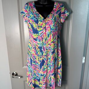 Lilly Pulitzer Palmira Mini Dress Indigo Palm Reader Print Pima Cotton Small